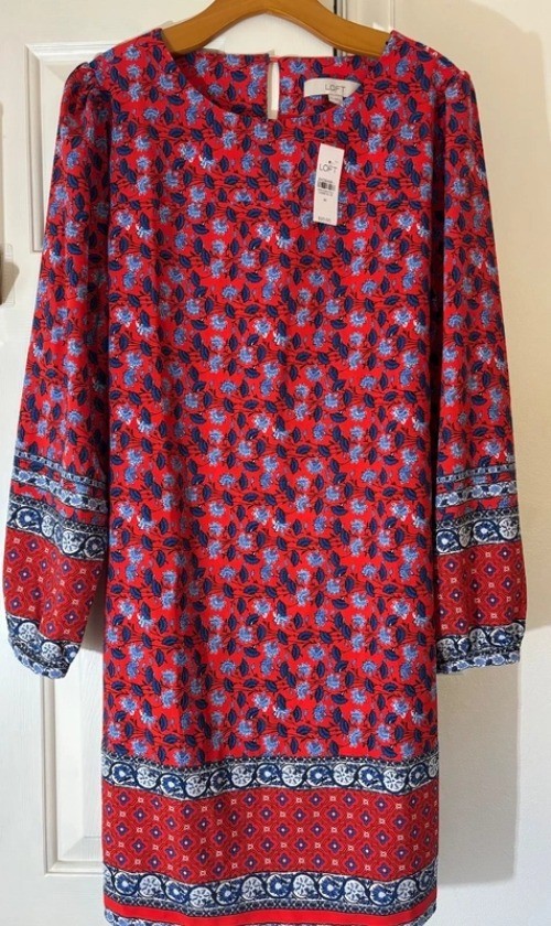 NWT Loft red floral border print dress • size M • long sleeve