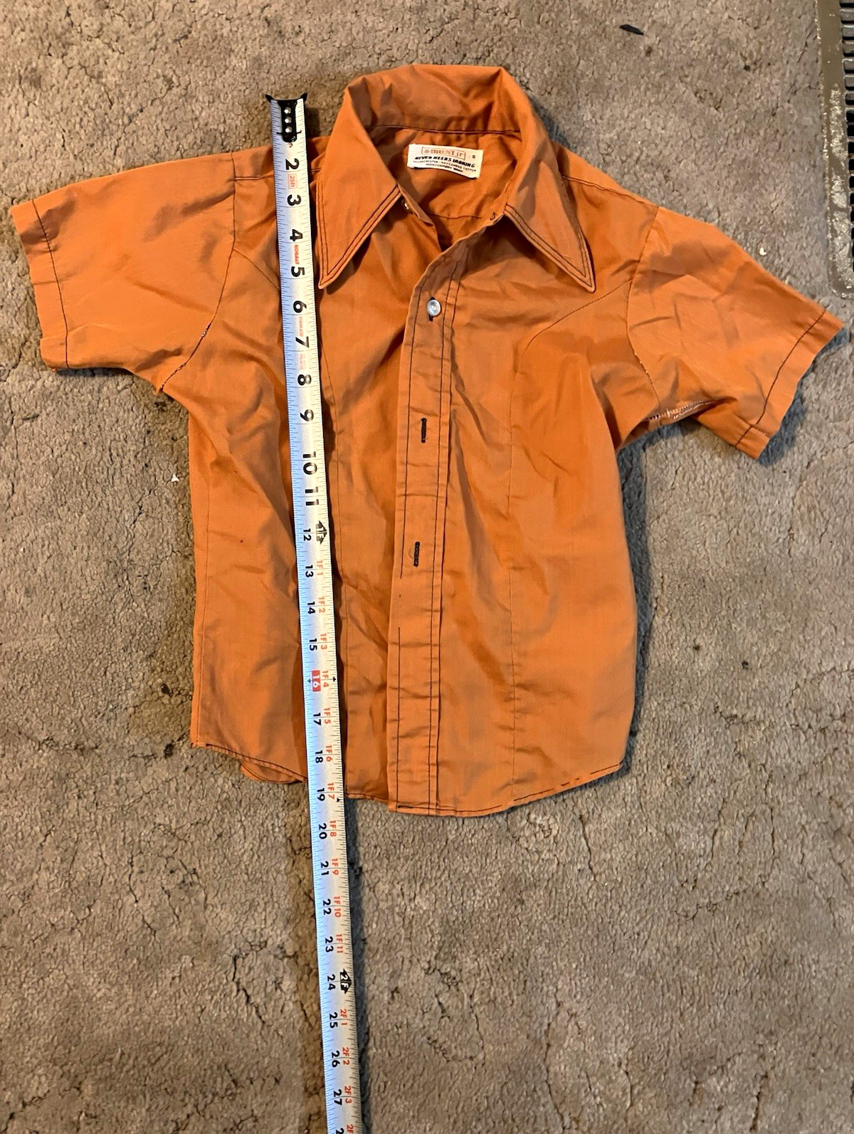 Vintage 70s Brent Montgomery Ward Orange Shirt Size 8 Point Collar Mod