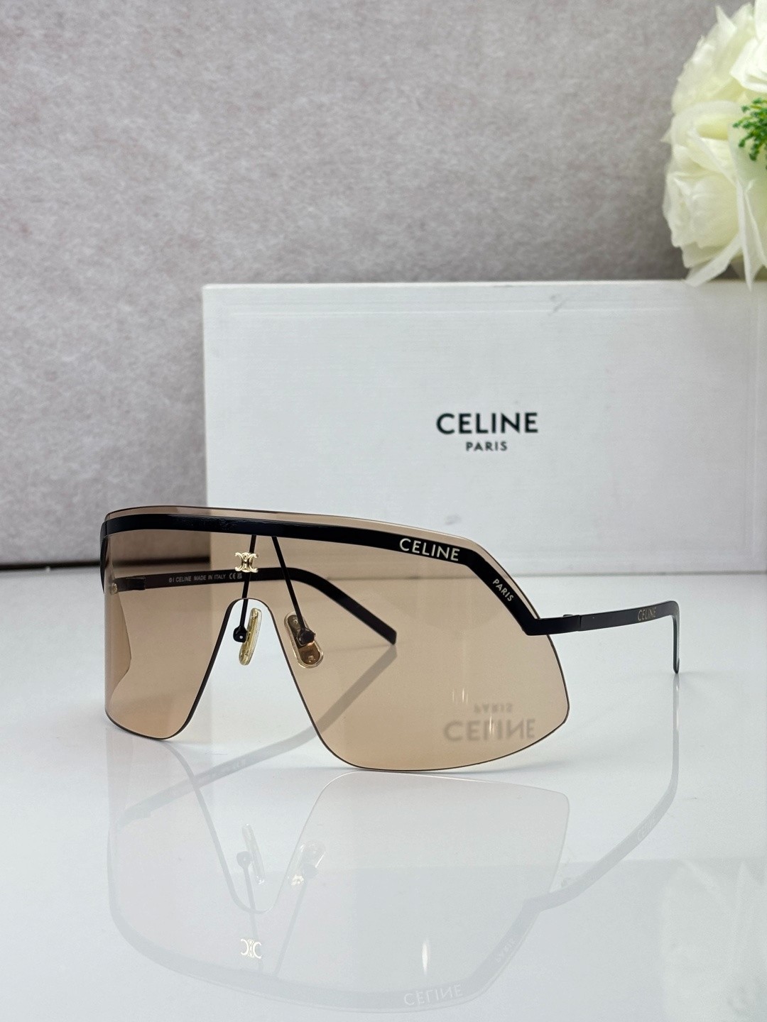 Celine CL40350U Defile Mask Sunglasses Metal Frame Luxury Eyewear Size 145