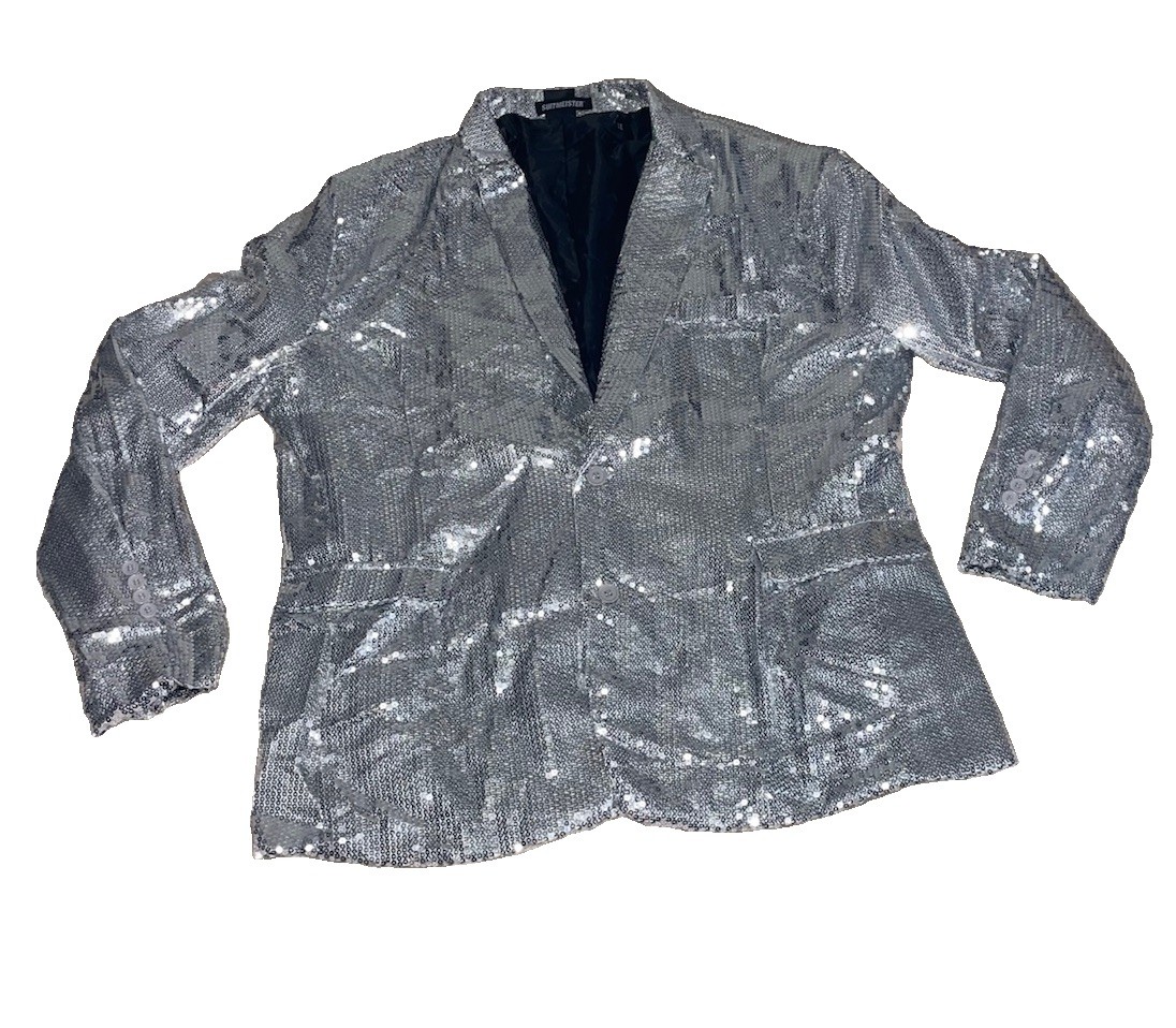 SuitMeister 2XL Silver Sequined Blazer Stage Tuxedo Party Show Jacket