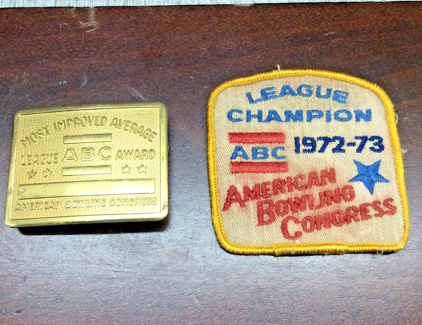Vtg American Bowling Congress League ABC Award Embroidered Patch & Belt Buckle