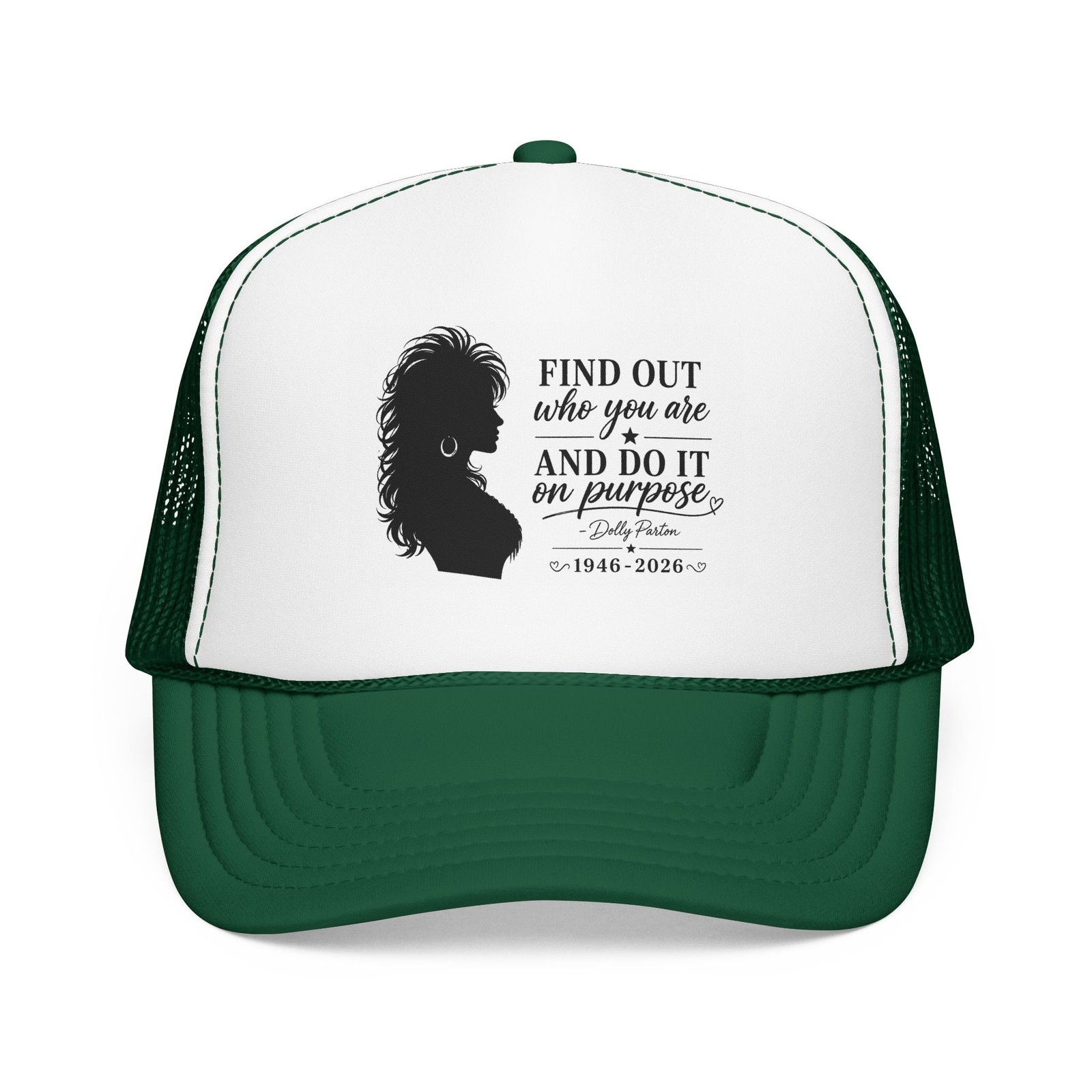 Find Out Who You Are silhouette trucker hat | Dolly Parton quote