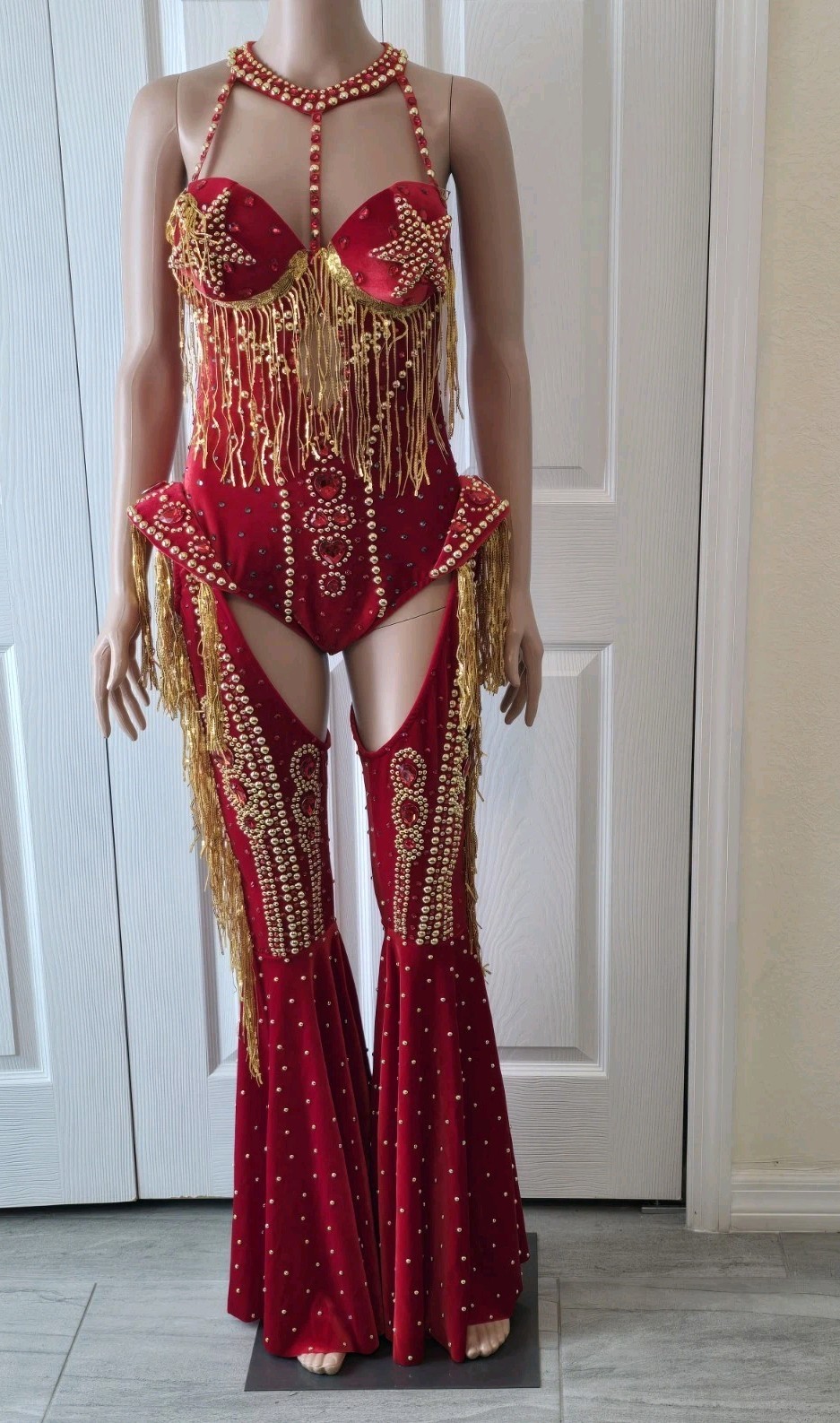 Sexy Halloween Costume Women Rhinestone Tassel Jumpsuit Party Dance Outfit New 