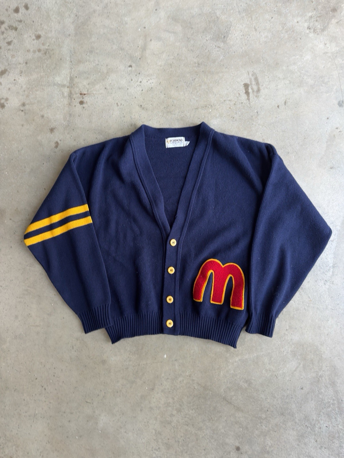 Vtg 70s/80s McDonald’s Employee Cardigan Men’s Medium Navy Blue Big L Button