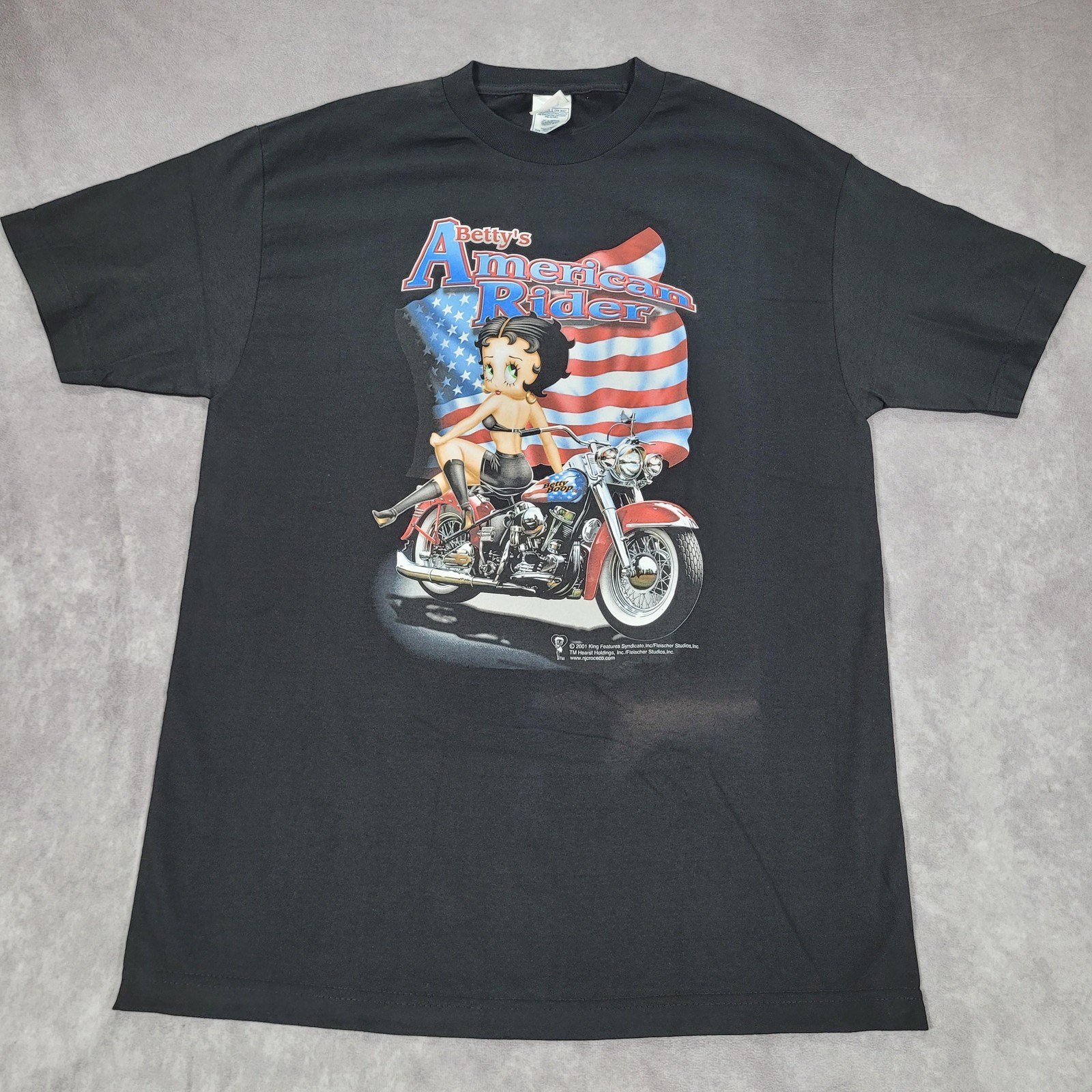 Vintage Betty Boop American Rider Shirt Mens Large Black Graphic Motorcycle 2001