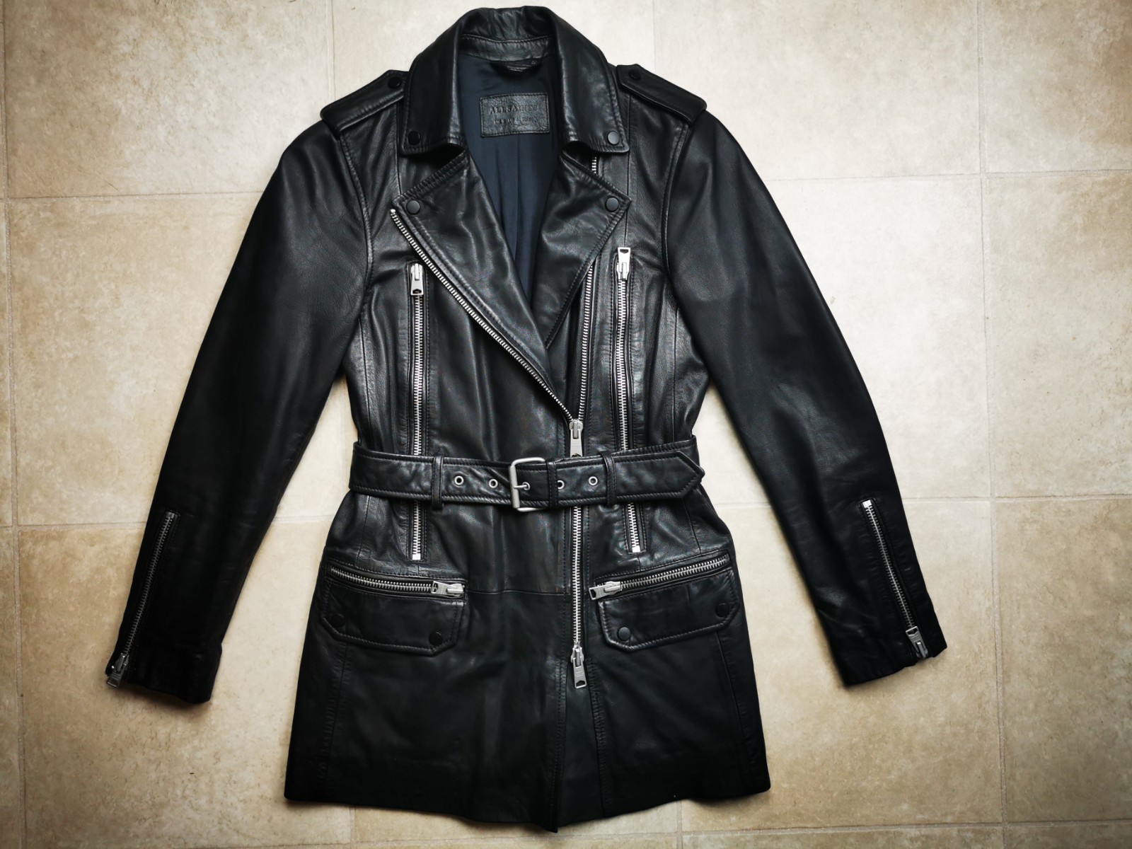 Rare AllSaints Amison Mac Black Lamb Leather Trench Jacket US 4 UK 8 Unworn New