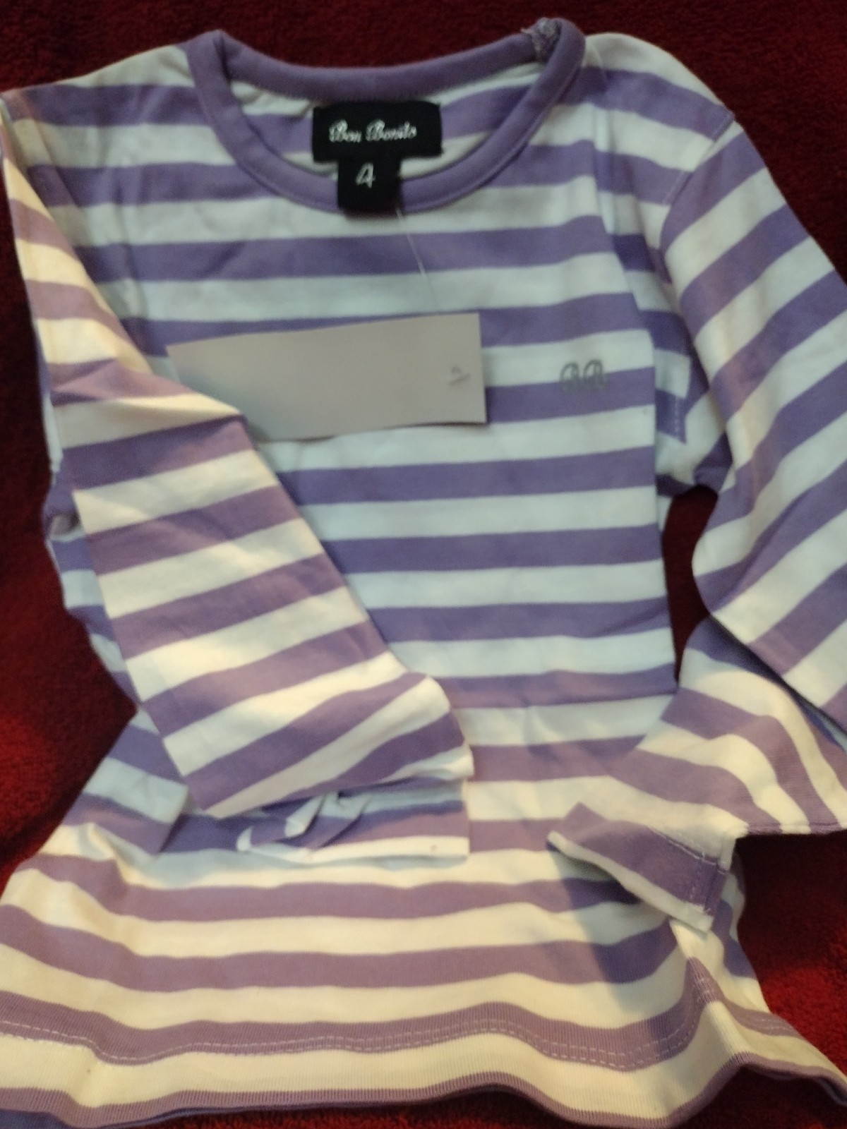 Child Bon Bonito purple and white stripe long sleeve shirt, crew neck, size 4