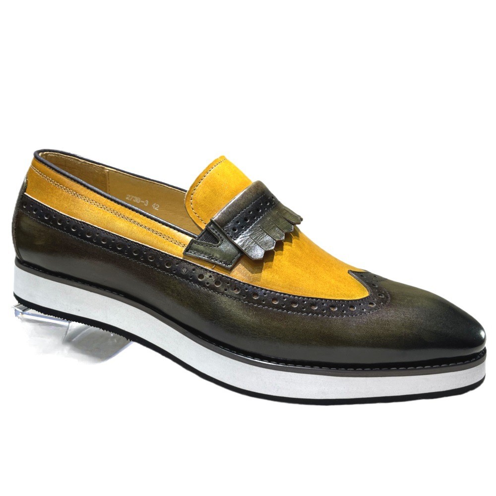 Mens Handmade Real Leather Tassels Slip on Formal Wing Tip Casual Business Shoes
