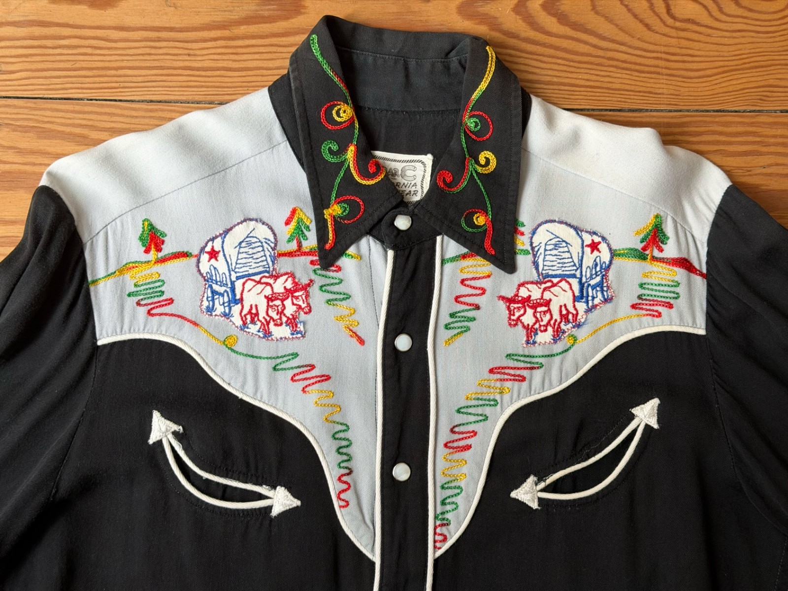 Size M Vintage 50s/60s H Bar C California Ranchwear Cowboy Shirt, Black & Grey