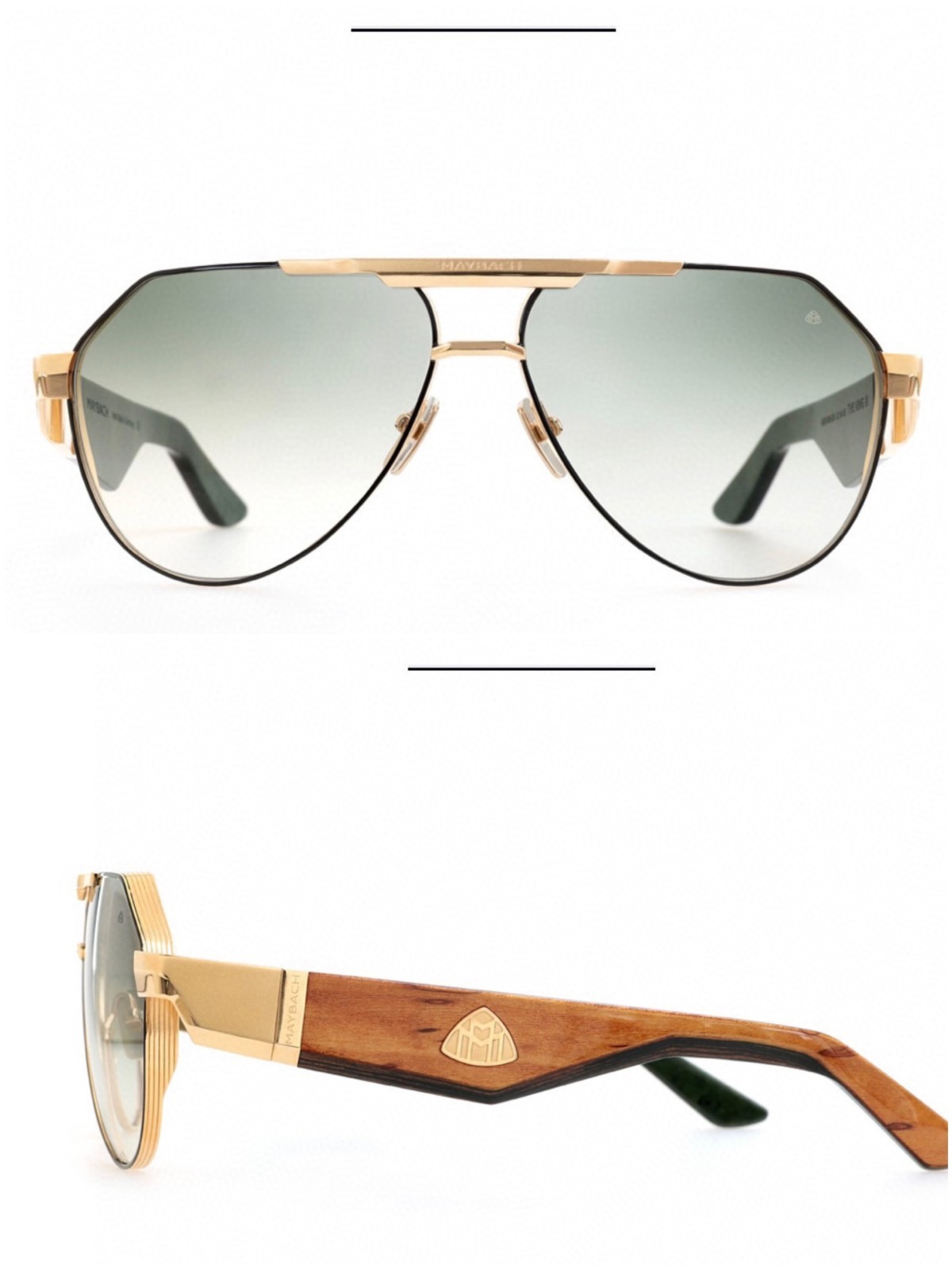 MAYBACH THE KING III Sunglasses Gold Aviator Green Gradient Lens 62-14-145 - NWB