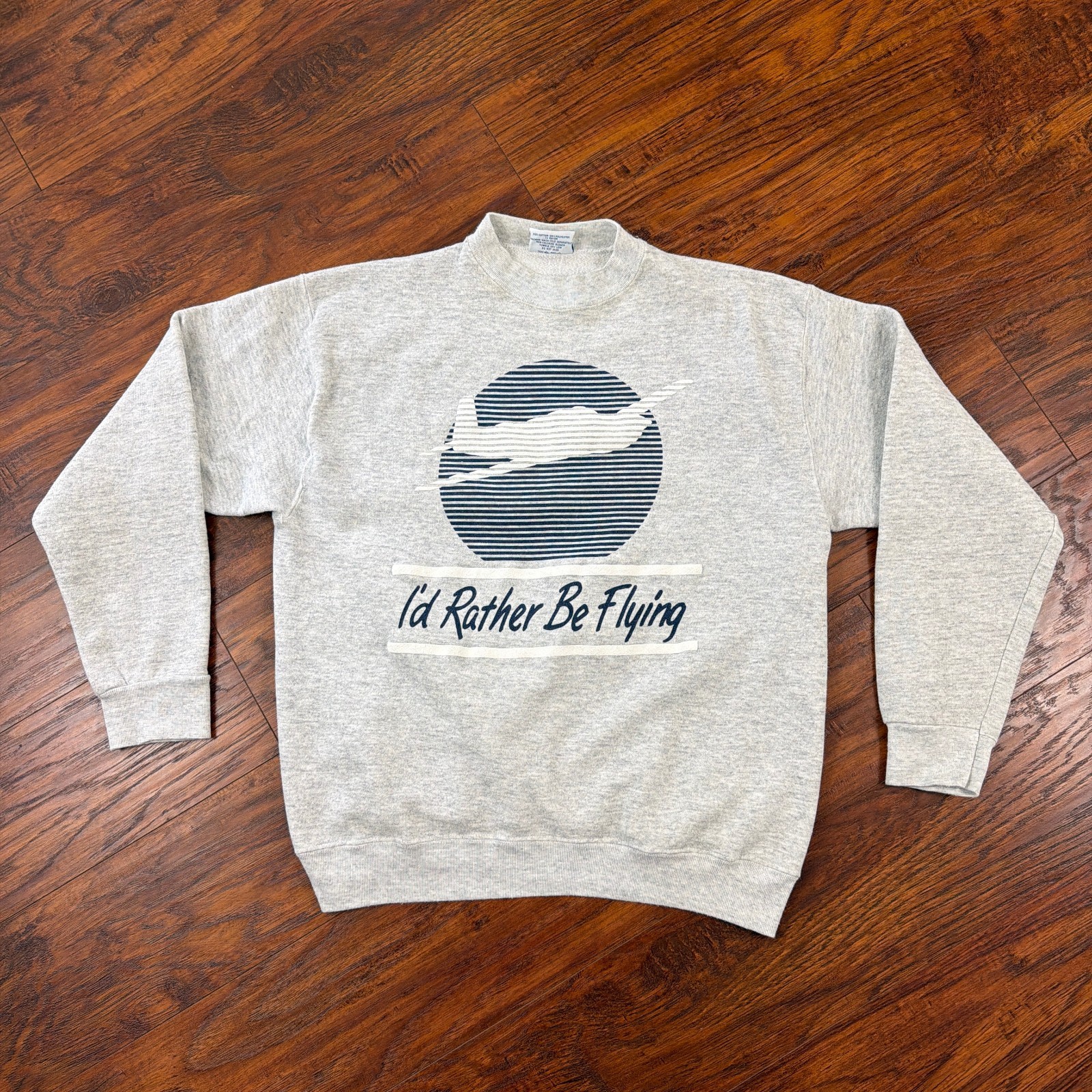 VINTAGE Velva Sheen Sweatshirt Men L Gray Id Rather Be Flying Pilot Aviation USA
