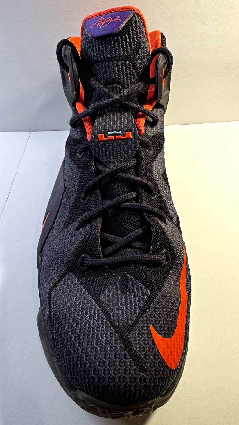 Nike LeBron 12 Dark Purple/Orange High Top Lace Up Basketball Sneakers