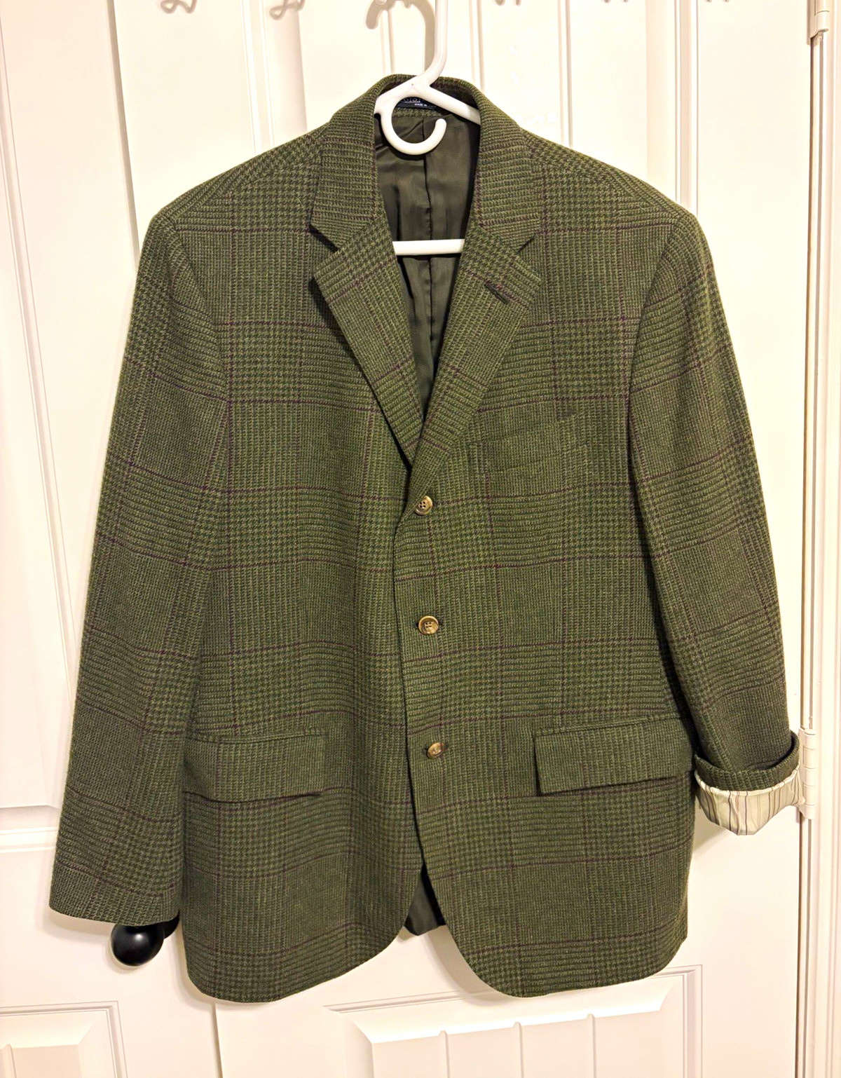 VTG Polo Ralph Lauren Houndstooth Blazer 42S Virgin Wool Angora Italy Corneliani