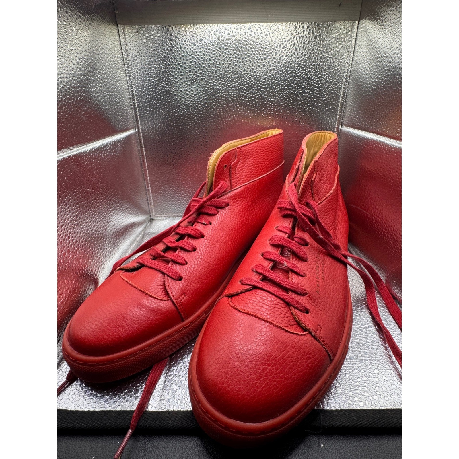 Alexander Laude Red Pebbled Leather High Top Sneakers Mens EU 45 US 12 Portugal