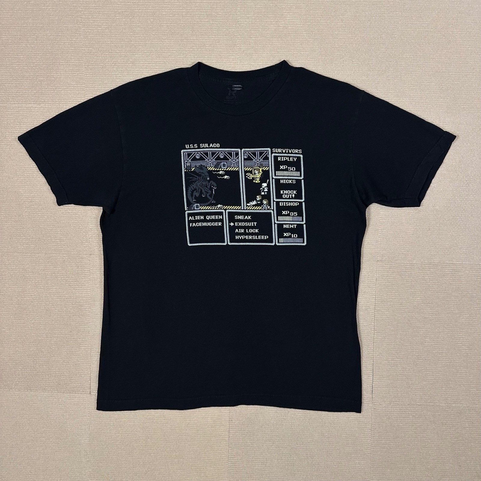 Retro 8-bit Aliens Pixel Art T-Shirt Mens L Black Graphic Tee RIPT Apparel