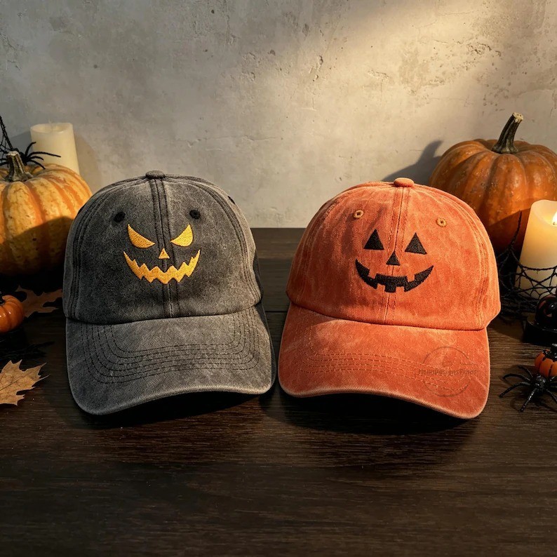 Halloween Embroidered Cap,Embroidered Jack O Lantern Pumpkin Cap,Spooky Season