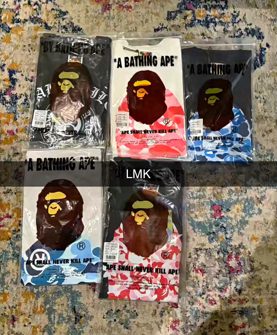 A Bathing Ape BAPE Baby Boy Camo T-Shirt Lot of 5 Multicolor 100% Cotton