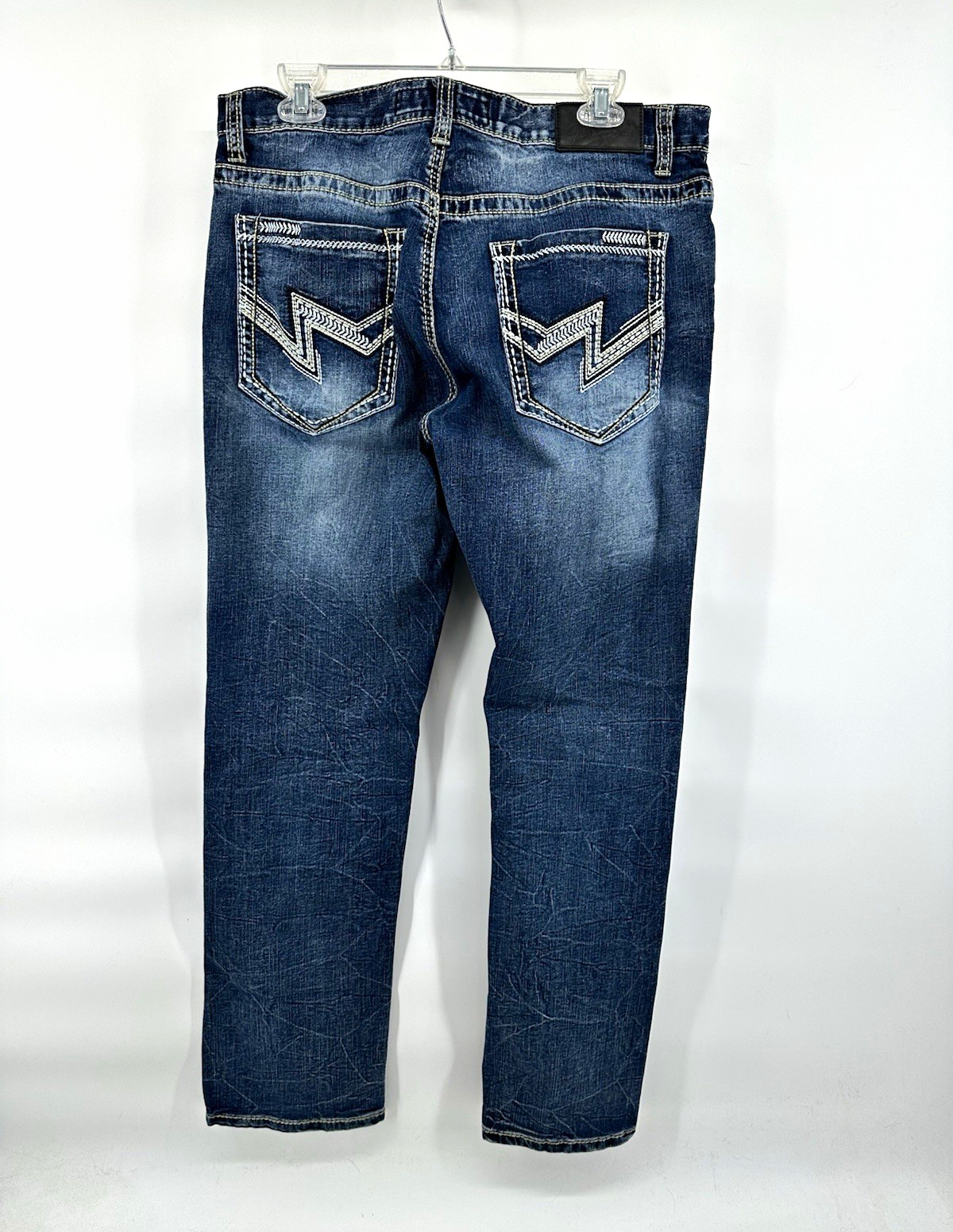 True Luck Jeans Mens 34x32 Blue Contrast Stitch Embroidered Straight Leg Denim