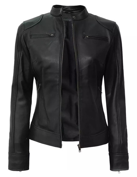 Women’s Genuine Leather Jacket Biker Moto Lambskin Black Slim Fit