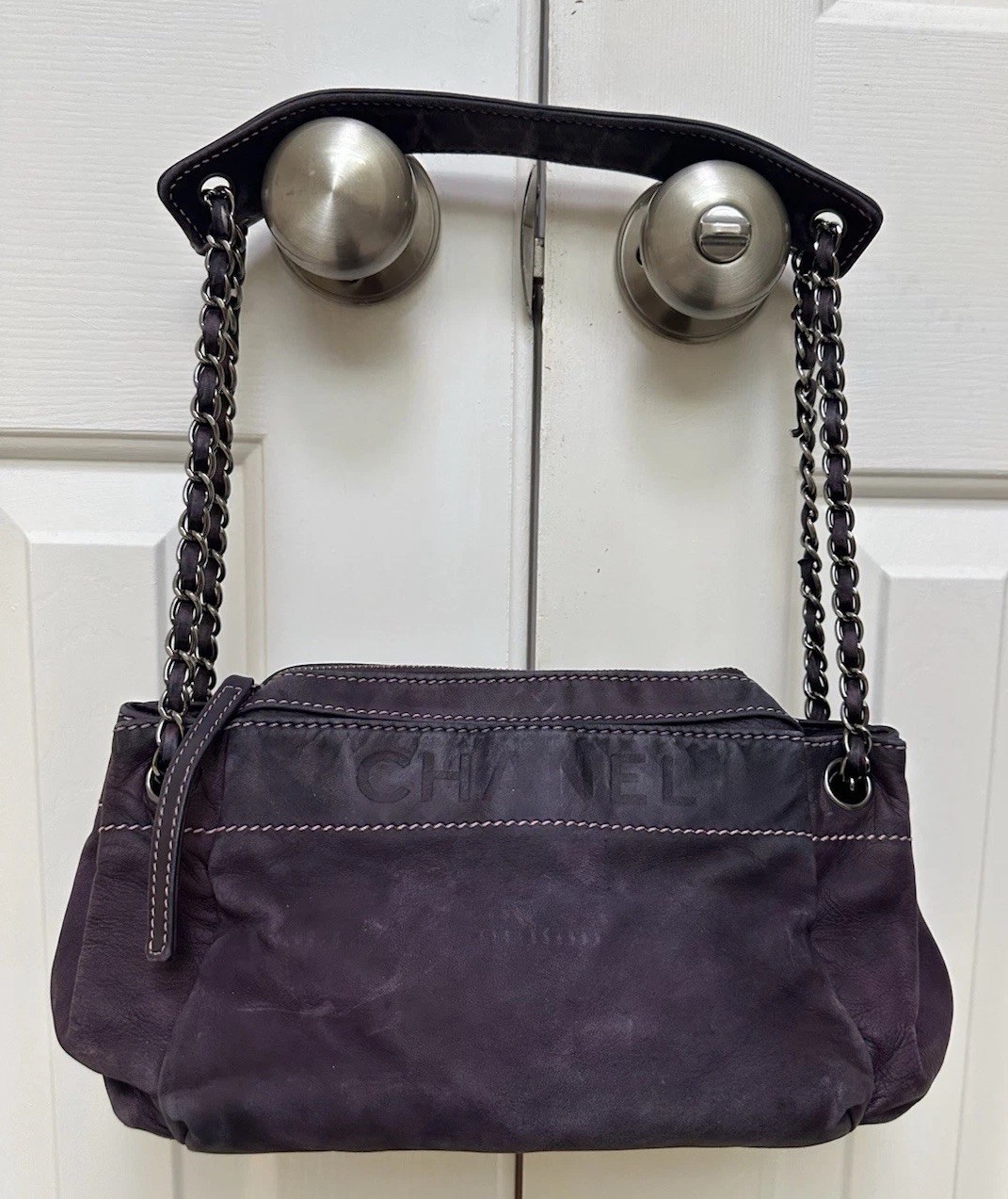 CHANEL Lambskin LAX Accordion Purple Small Shoulder Bag (PROJECT BAG AS-IS )