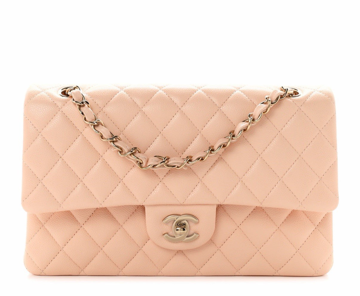 CHANEL Classic Flap Pink Quilted Leather Chain Shoulder Bag Turn Lock Gold