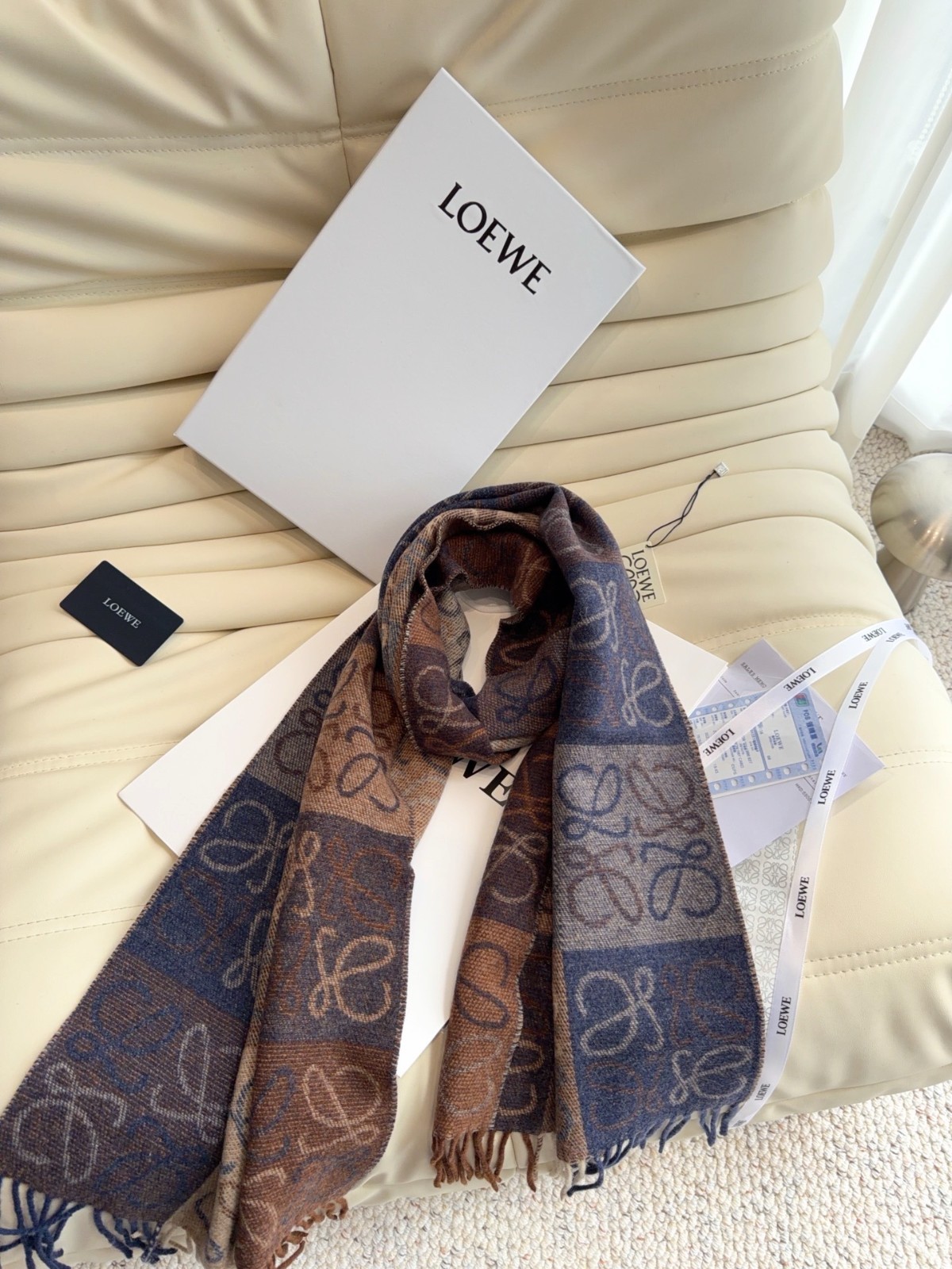 Loewe Classic Logo Pattern Luxury Scarf Barcelona Limited Edition 40x180cm