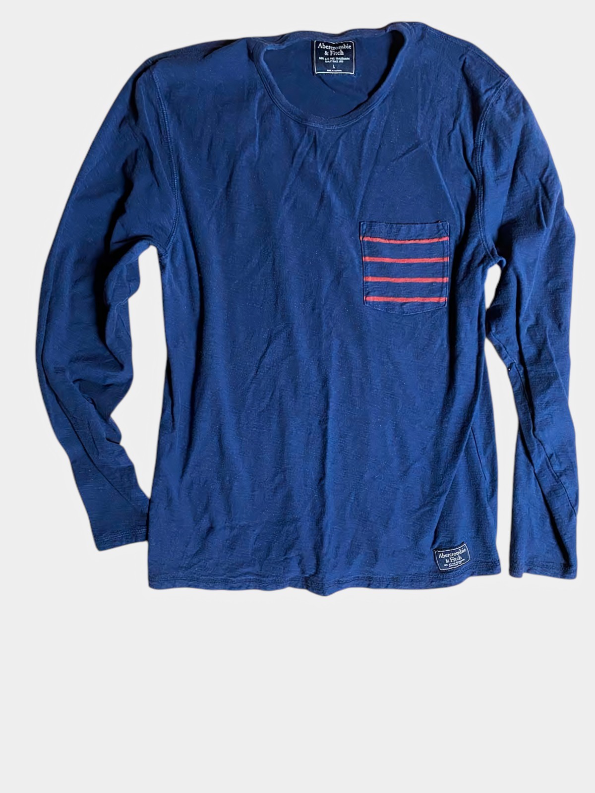 Abercrombie Fitch Mens L Navy Blue Long Sleeve T Shirt Striped Pocket