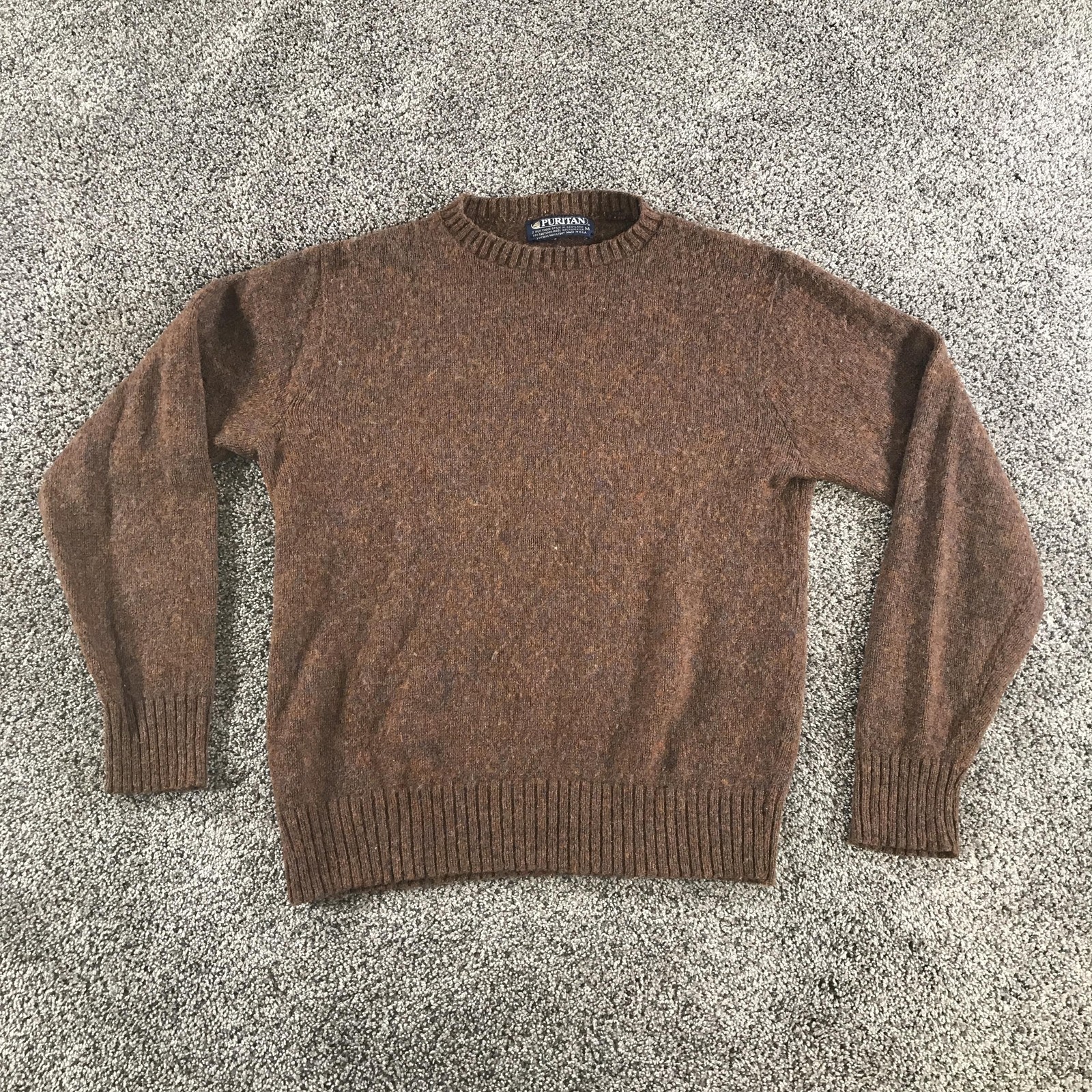 Vintage Puritan Sweater Mens Medium Brown Shetland Wool Knit Crewneck