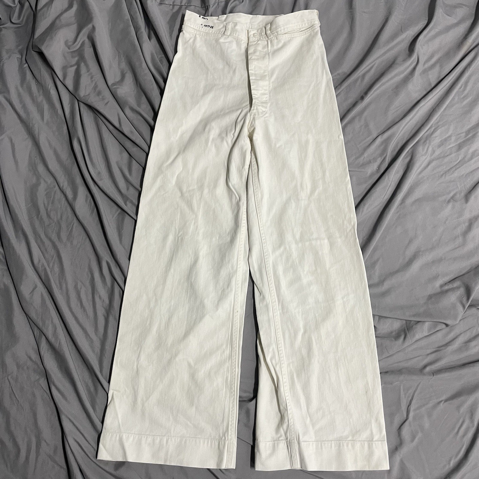 Vintage US Navy White Pants Flared Size 28x28 Button Fly Military Made In USA