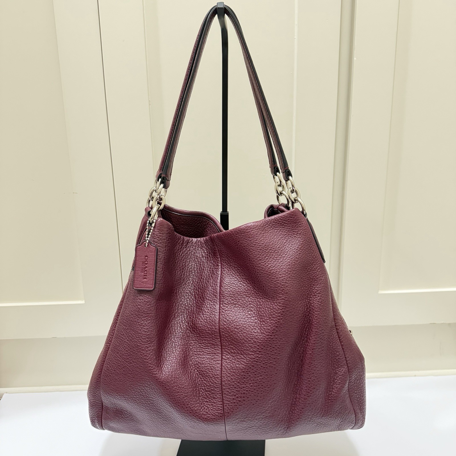 Coach Madison Phoebe Wine/ Burgundy Pebbled Shoulder Hobo Bag Silver F35723 Fall