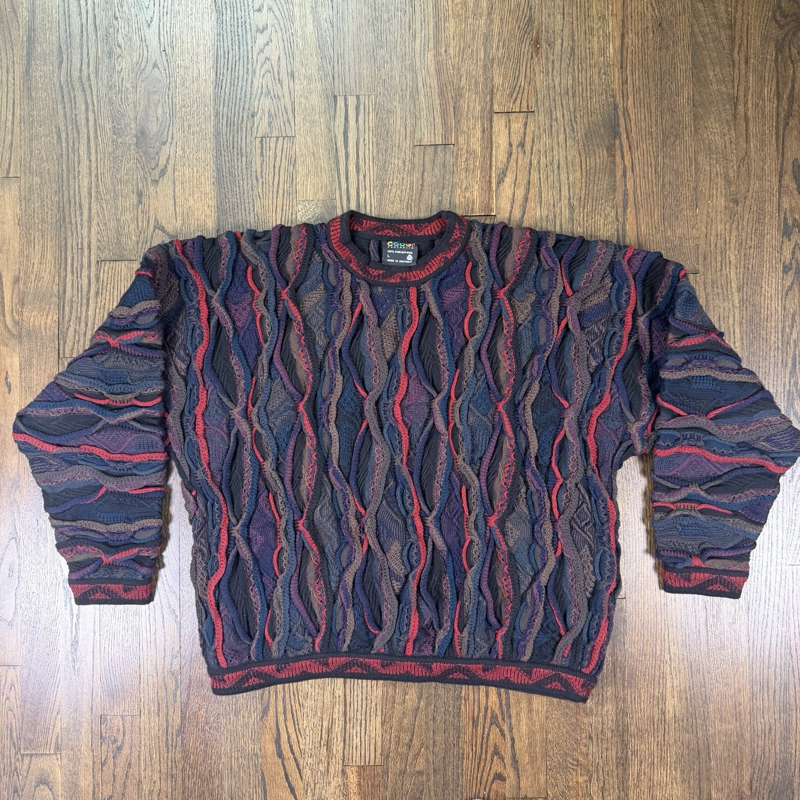 Vintage Coogi Rainbow 3D Knit Sweater Size L Made In Australia NICE~