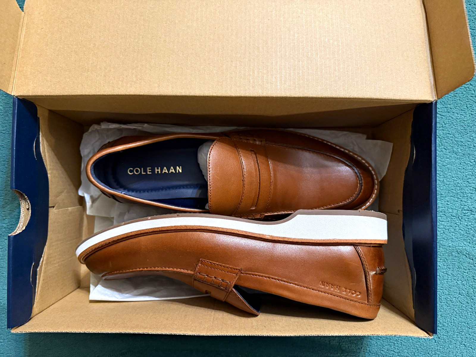 Cole Haan Morris Penny Loafer British Tan/Ivory Leather Almond Toe 11 M