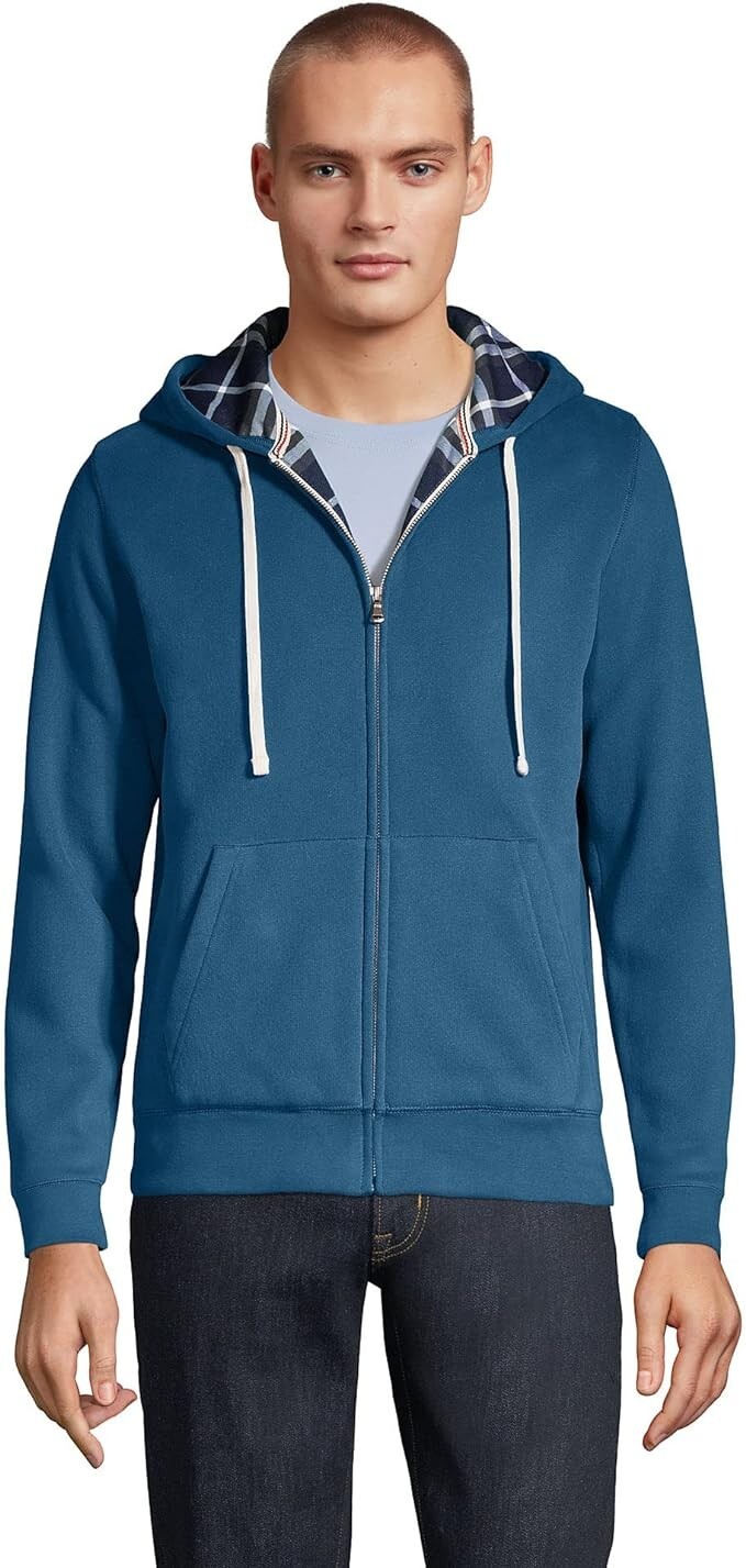 NWT Lands End Men\'s Serious Sweats Flannel Lined Hoodie Size L $100 FLD217