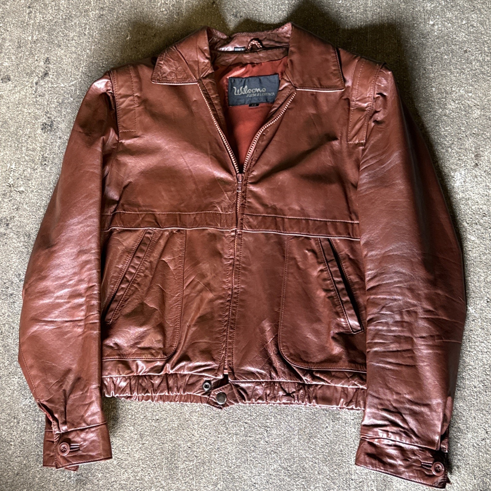 VTG Wilson’s Brown Leather Bomber Flight Jacket Made in Korea Men Worn Patina 40