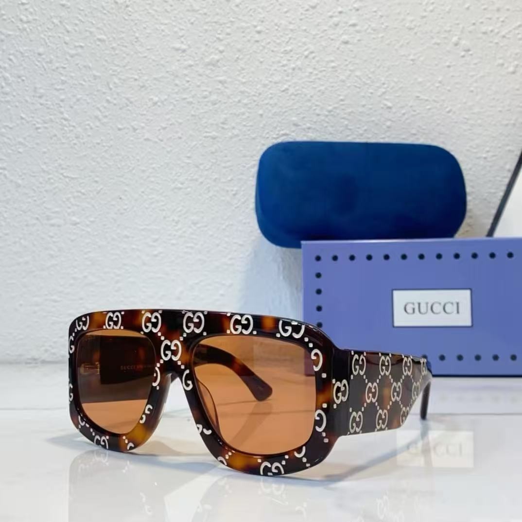 New Authentic Gucci tortoise Square Women\'s Sunglasses GG0980S Orange Red Lens