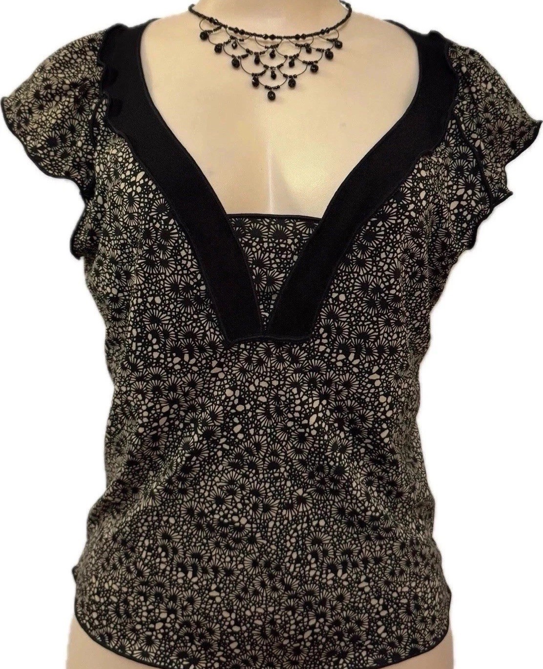 Vintage Max Studio womens top size S black gold shirt work party blouse Cute EUC