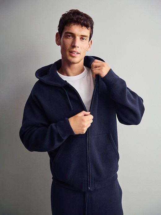 NWT GAP Heavyweight CashSoft Full Zip Hooded Sweater, Sz L, Navy, Oversized 