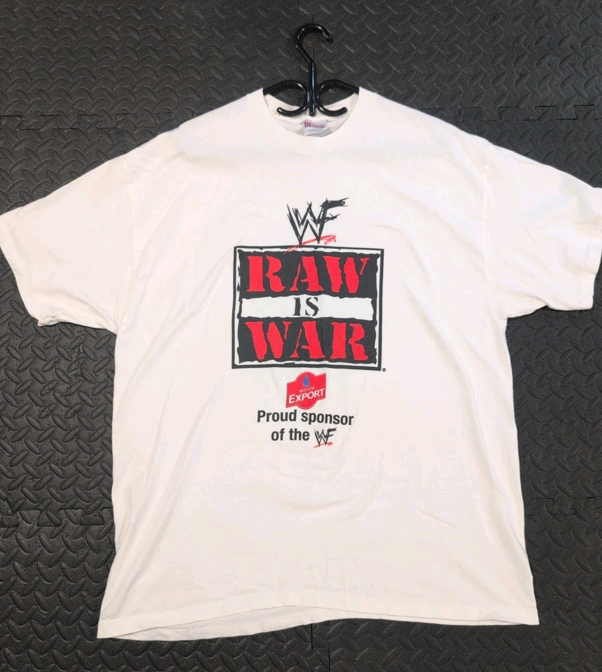 Vintage WWF Raw Is War T Shirt XL White Molson Export Sponsor Promo 90s...