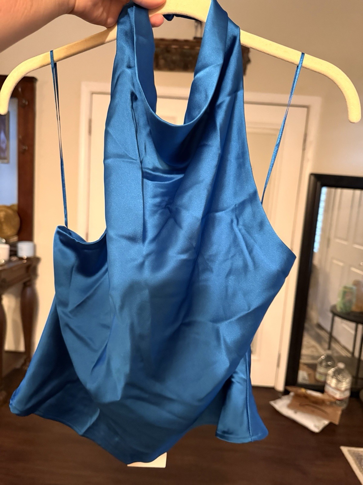 Zara Women’s Blue Satin Halter Cowl Neck Sleeveless Blouse Top Size S