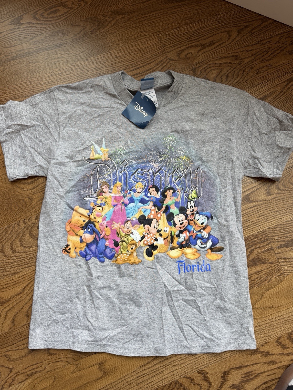 Vintage Y2K Disney Magic Kingdom Characters Cast Gray Shirt Size Large 14-16