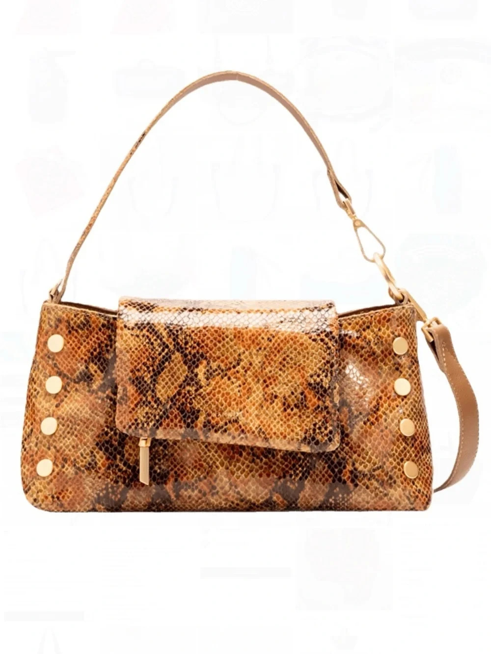 Limited Edition Hammitt Brown Snakeskin Dual-Strap Bag with Gold Hardware
