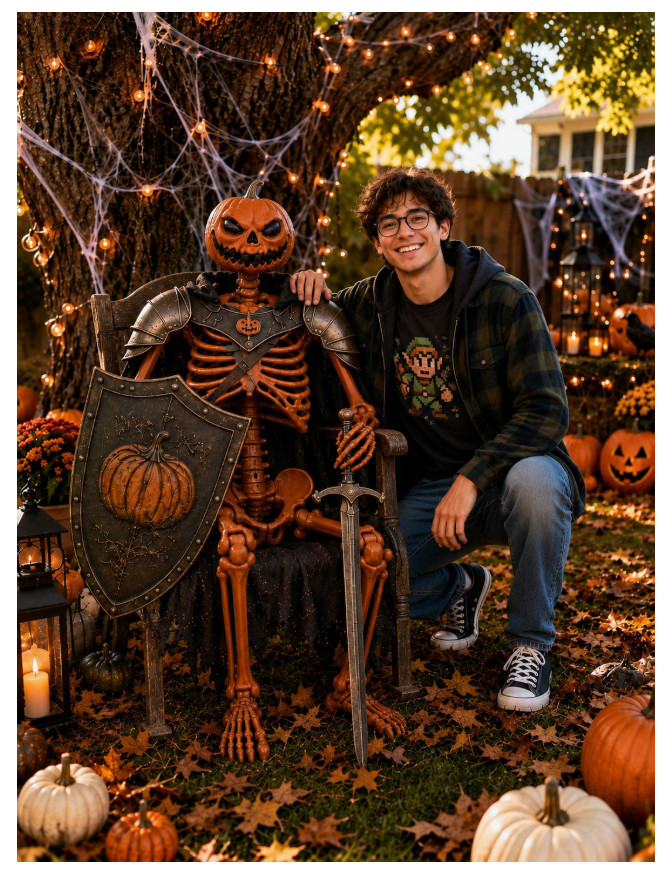 1pc 40cm Or 98cm Orange Pumpkin Head Skeleton Decoration, Posable Jointed Hallow