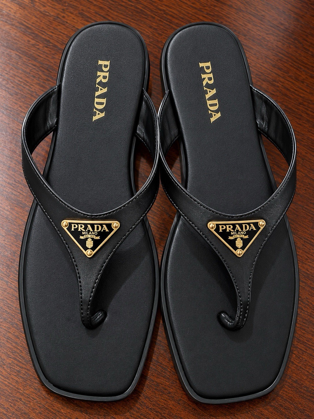 PRADA Women’s Black Logo Thong Sandals Solid Slip On Casual Spring Summer