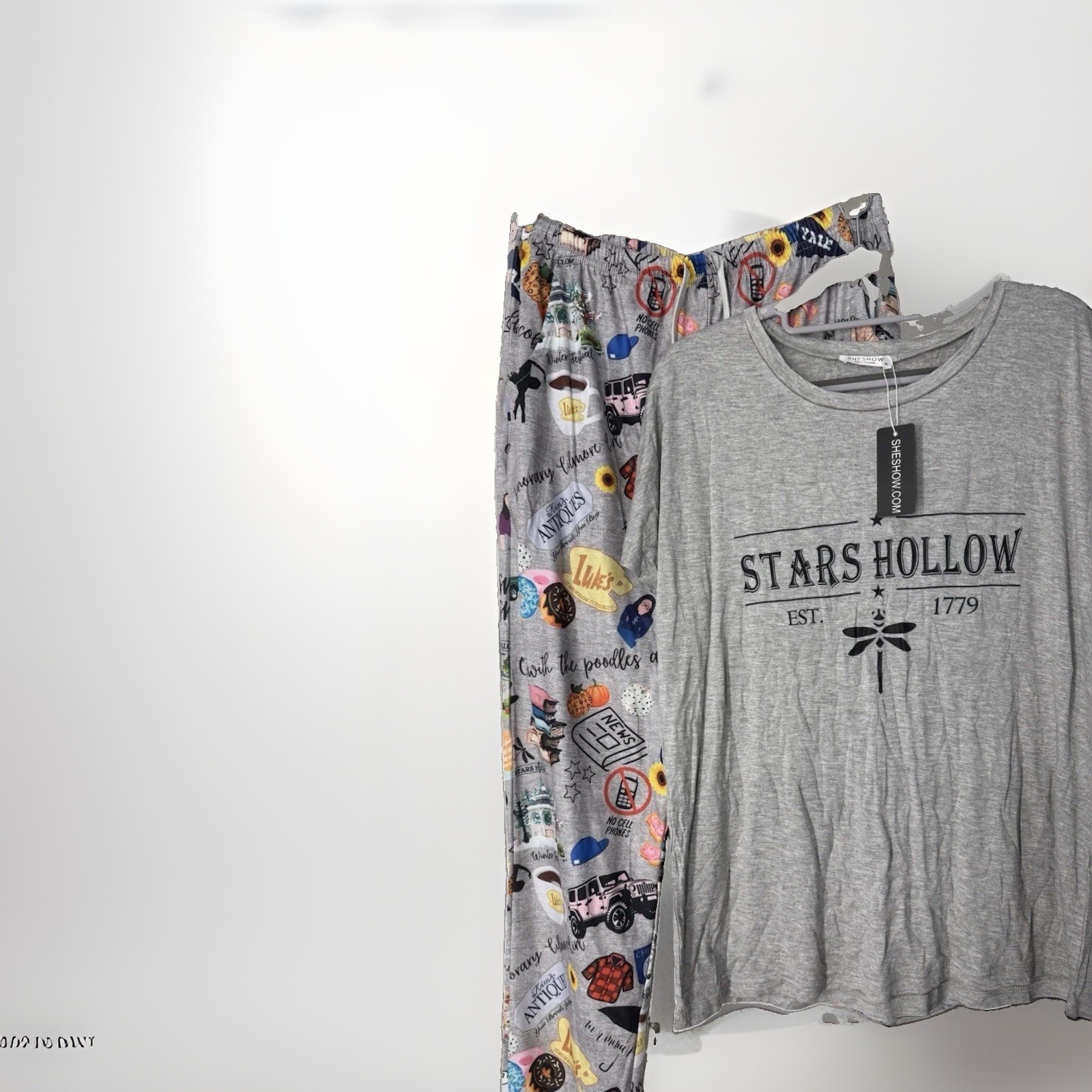 SHESHOW Gilmore Girls Pajama Set Women’s M Short Sleeve Stars Hollow Gray