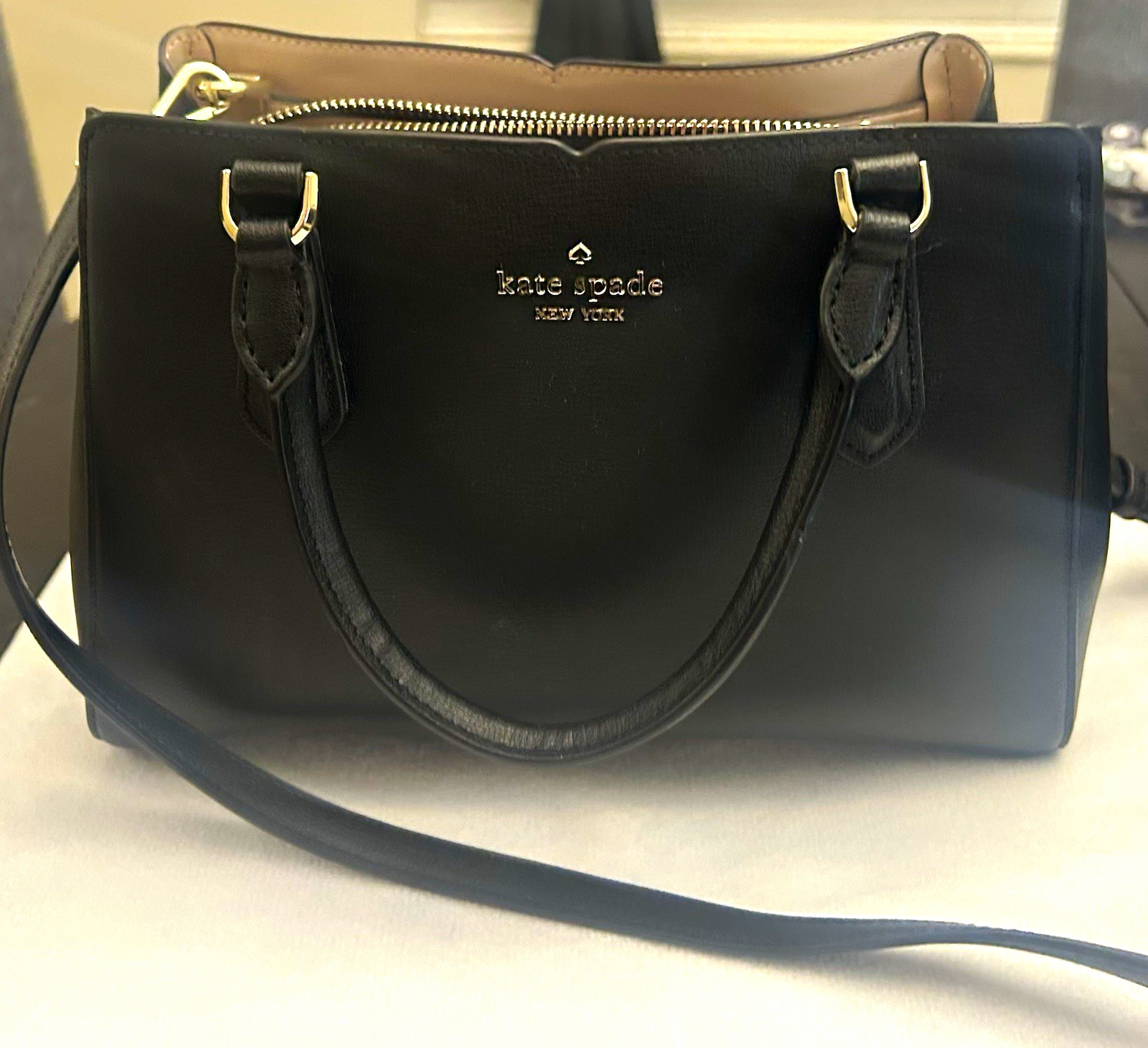 kate spade new york Small Satchel Black Zip, Triple Compartment, Strap