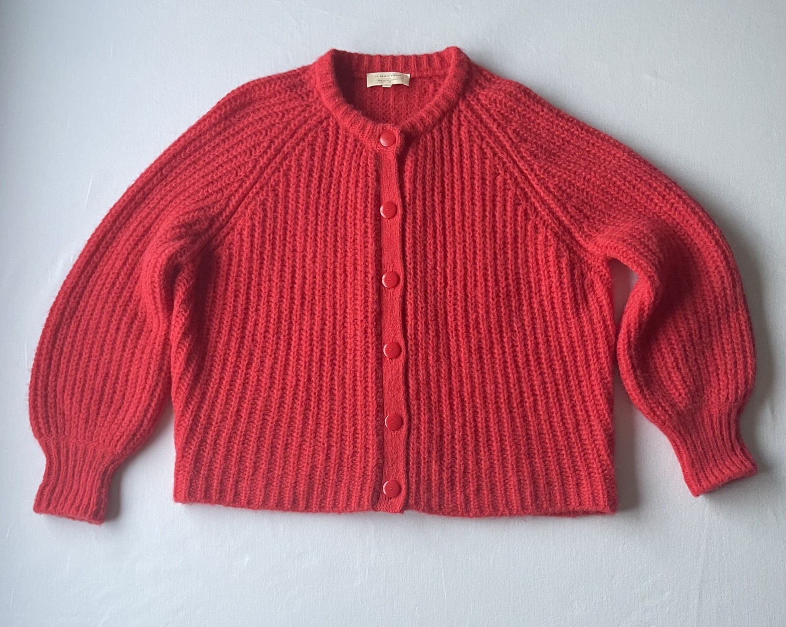 SEZANE EMILE CARDIGAN Red UK M Medium Alpaca Wool Chunky Knit Ribbed Jumper
