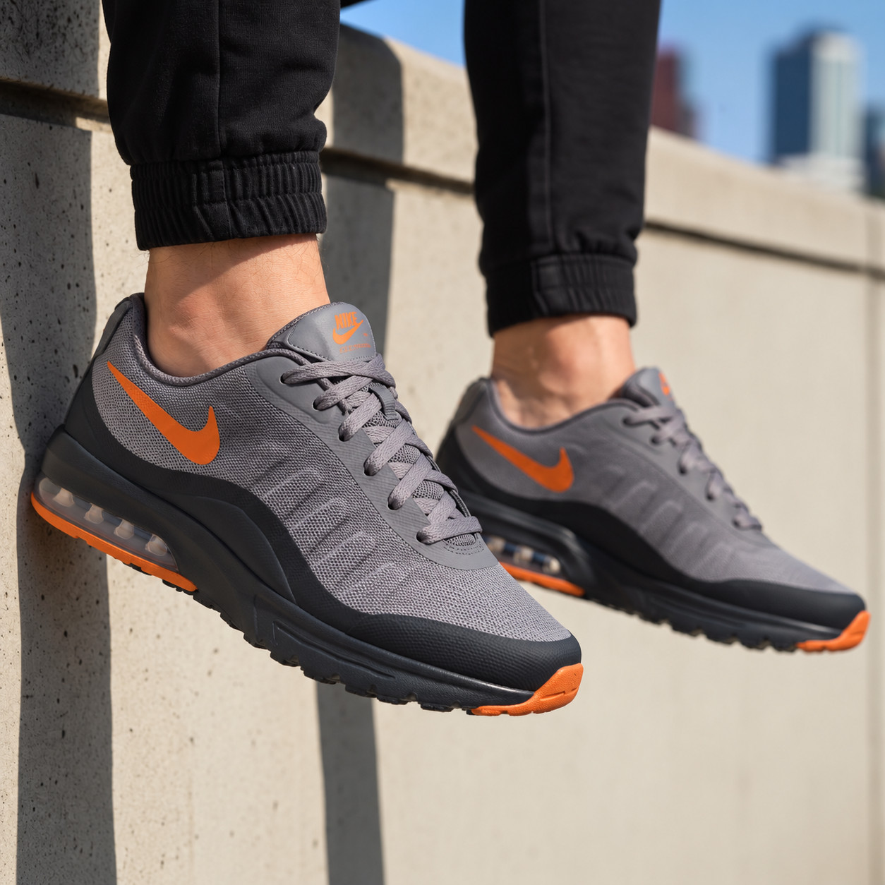 New NIKE Air Max Men's classic Athletic Sneakers shoes gray orange all sizes