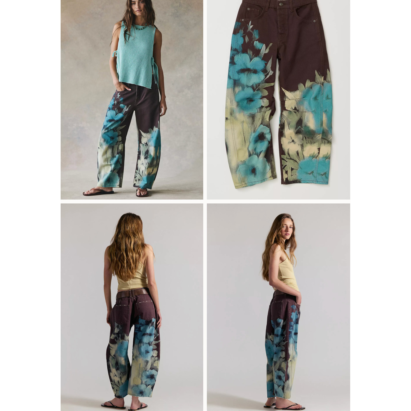 NWOT We The Free Good Luck Printed Barrel Jeans | Washed Floral | Size 28