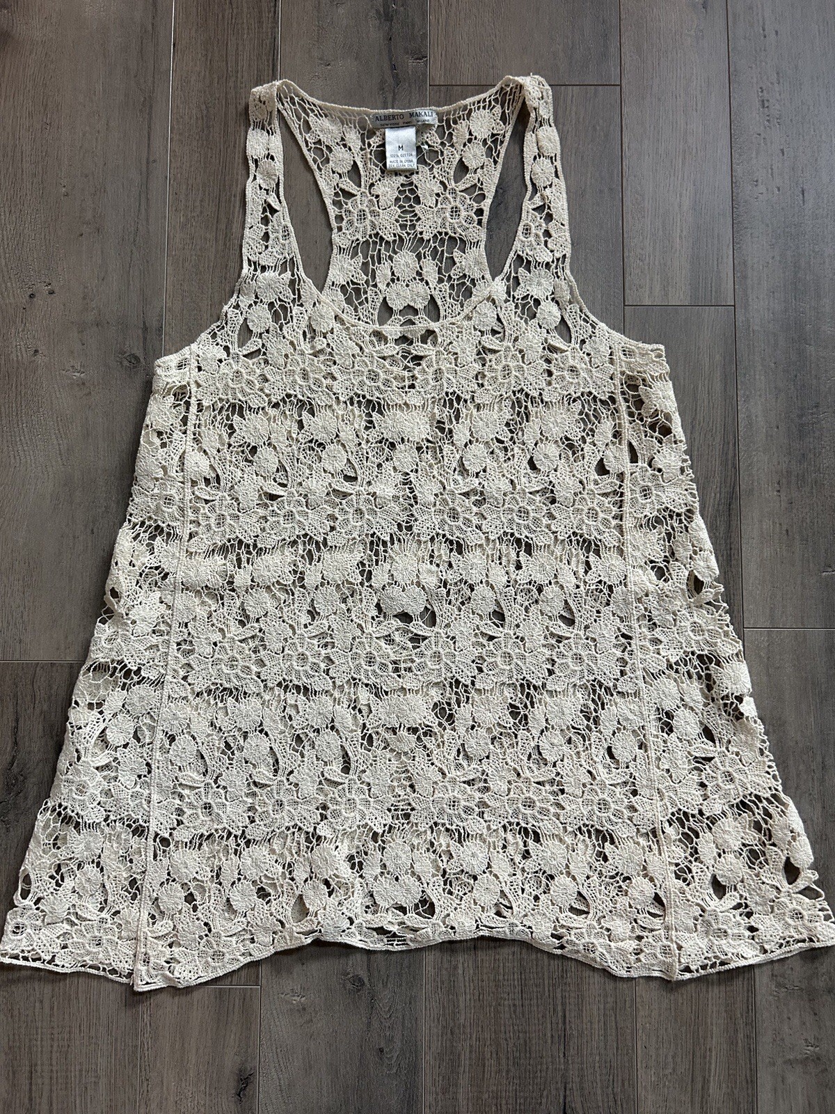 Alberto Makali cream lace racer back crochet top M