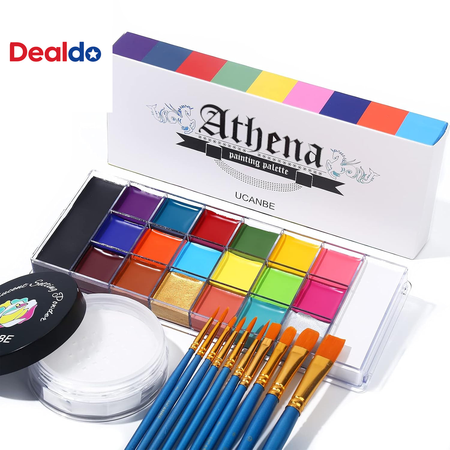 UCANBE Athena Face Body Paint 20 Color Palette Setting Powder Brushes